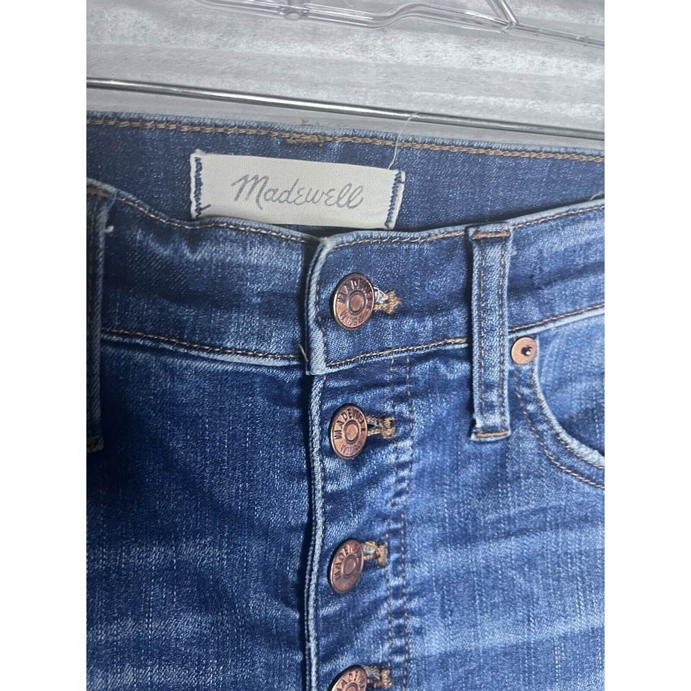 Madewell Womens Dark Jeans Size 27, 10" High Rise Skinny Raw Hem Button Fly - Picture 2 of 16